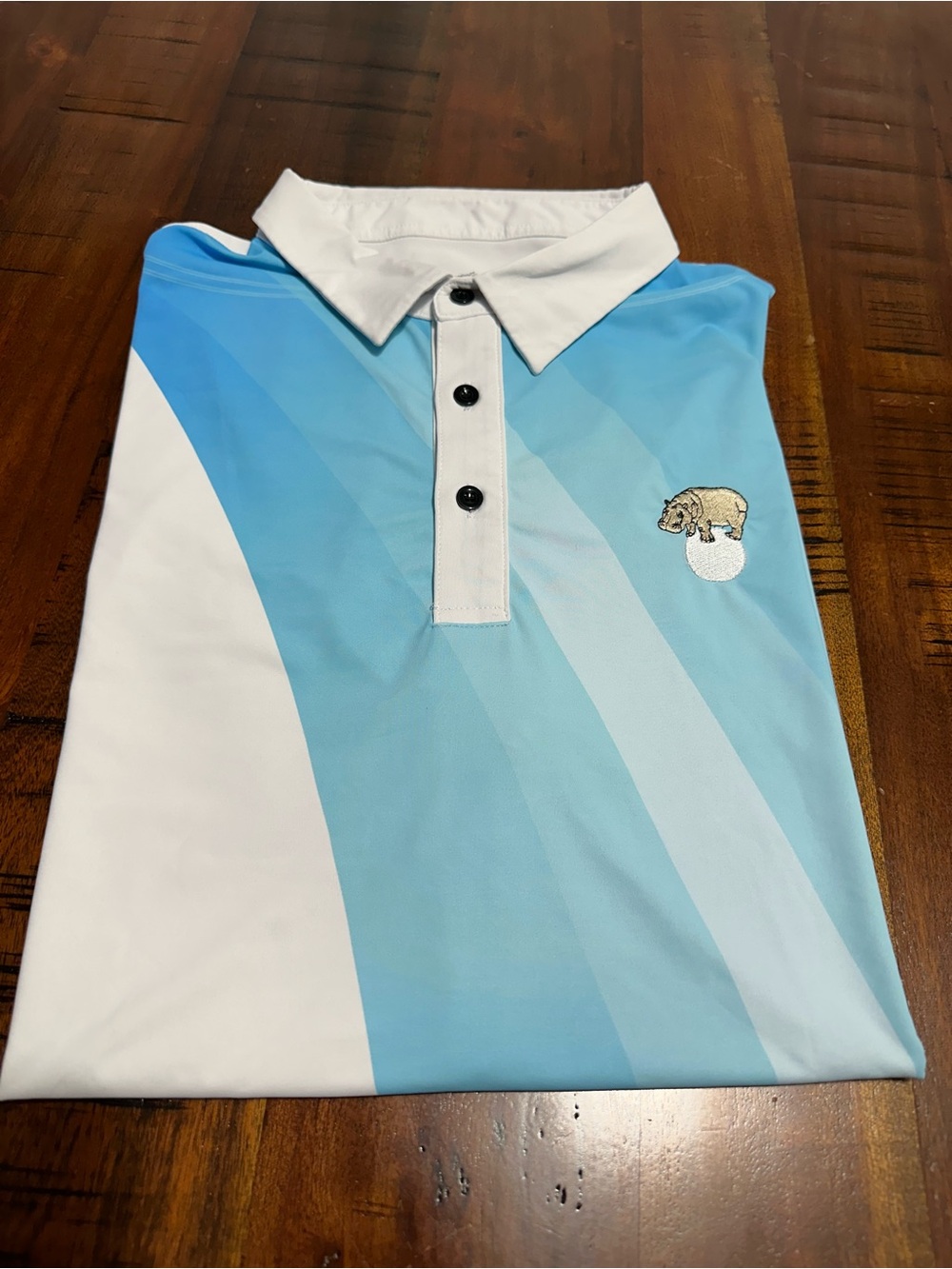 Mens Performance Golf Polo  - Light Blue & White